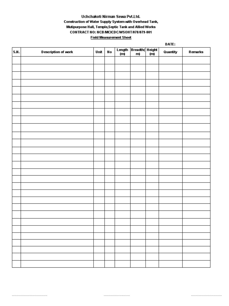 Field Measure Sheet PDF