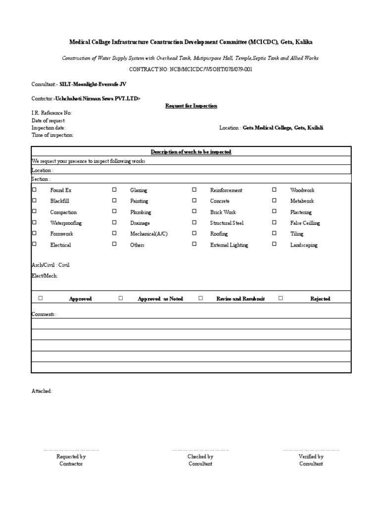Inspection Request for Construction Works | PDF