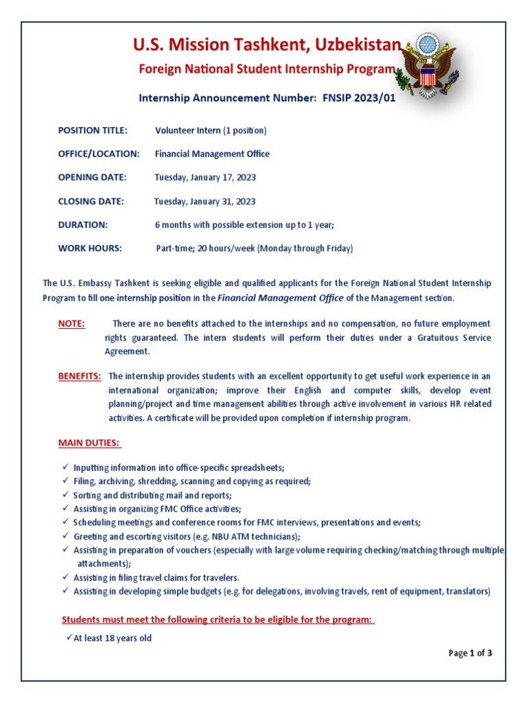 Internship Announcement FMC PDF Internship Announcement FMC PDF