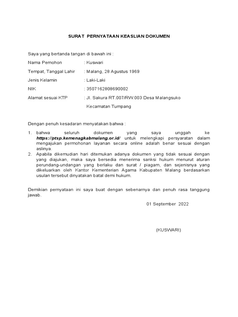 Surat Pernyataan Umroh | PDF