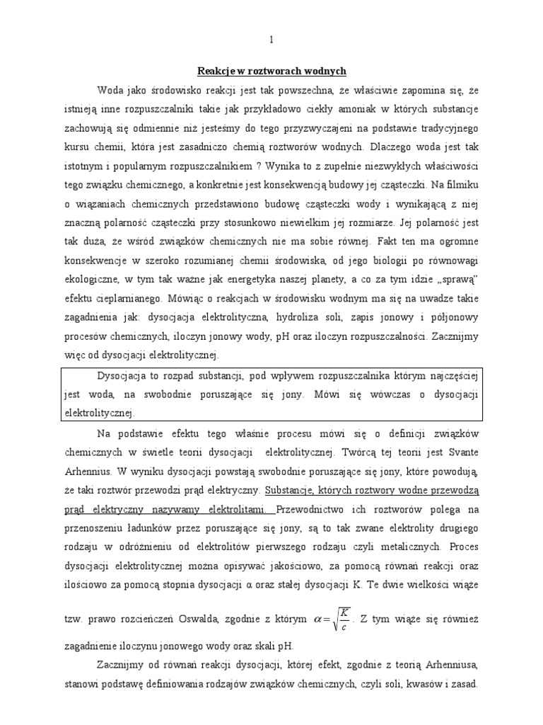 Reakcje W Roztworach Wodnych Sprawdzian Liceum