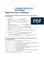 Template - Worksheet of Past Tense Irregular Verbs List