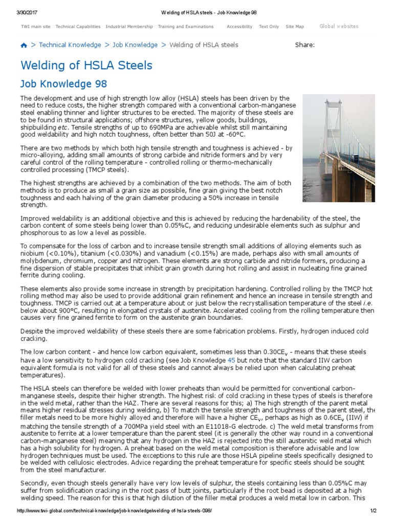 Welding of HSLA Steels - Job Knowledge 98 | PDF