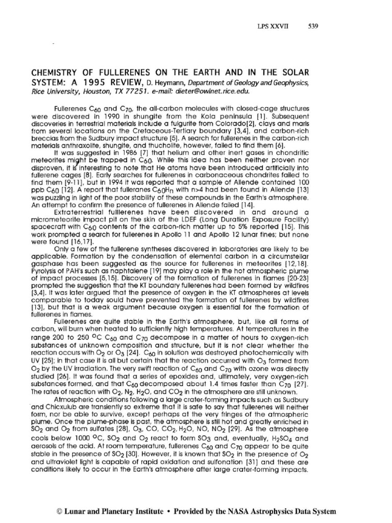 Chemistry of fullerenes o n t h e earth a n d in t h e solar system a