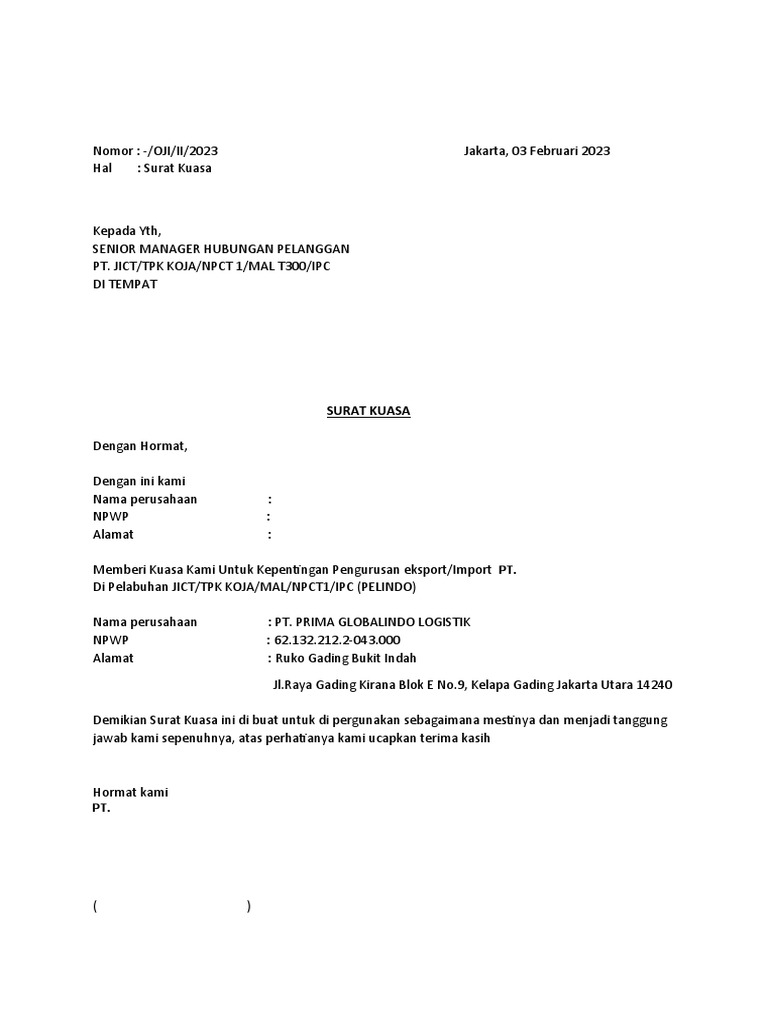 Draf Surat Kuasa Oji All Port | PDF