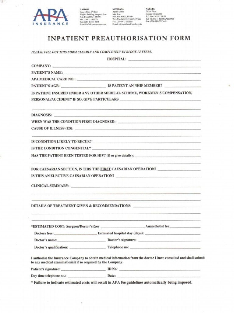 Apa Inpatient Form20230516 - 13181818 | PDF