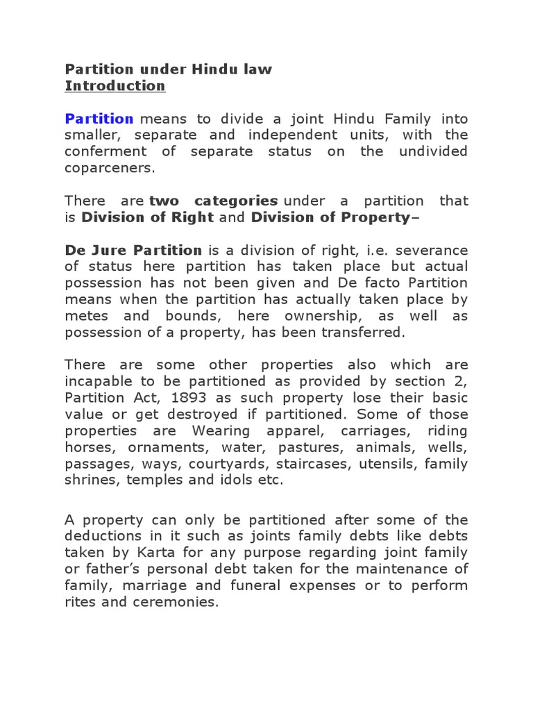 Partition Partition Under Hindu Law PDF