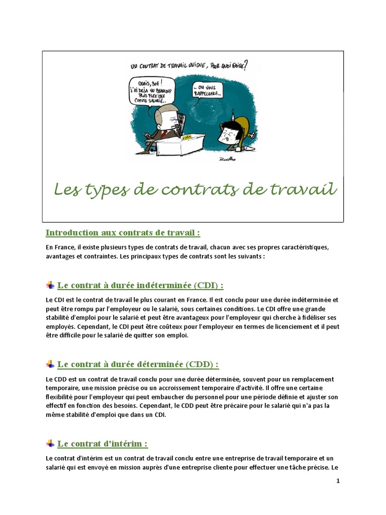 Cours le contrat de travail et exo correction pdf