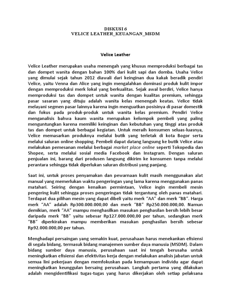 Analisis Investasi Mesin Velice Leather | PDF