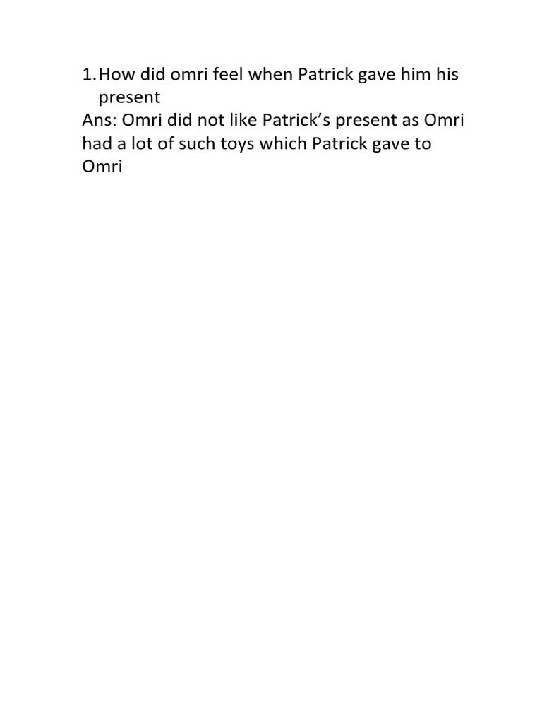How Did Omri Feel When Patrick Gave Him His Present | PDF