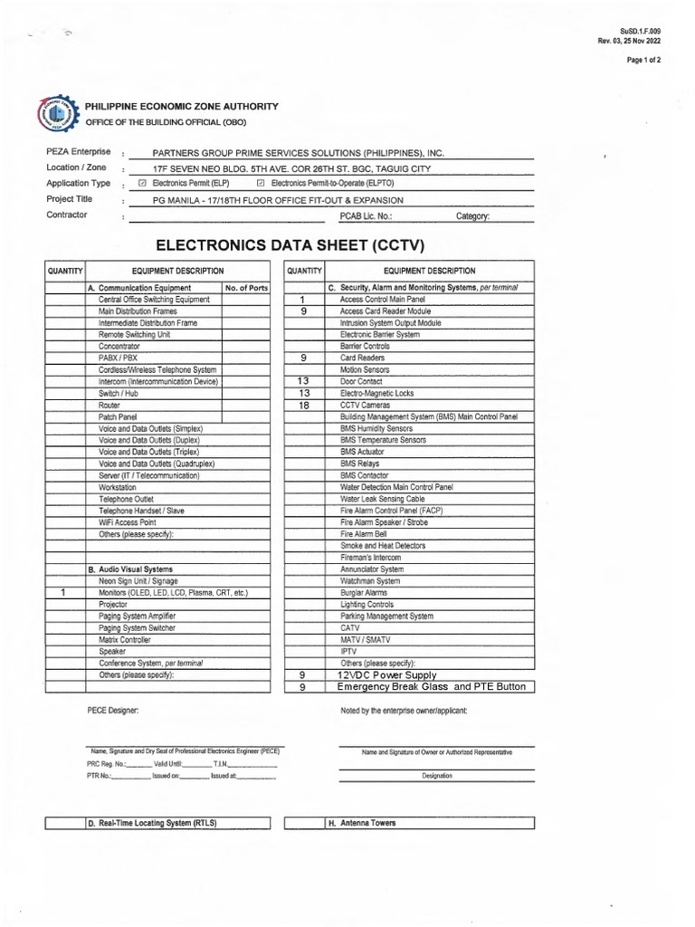 Pages From PEZA Form ECE CCTV 17th Floor | PDF | Security Alarm | Telephone