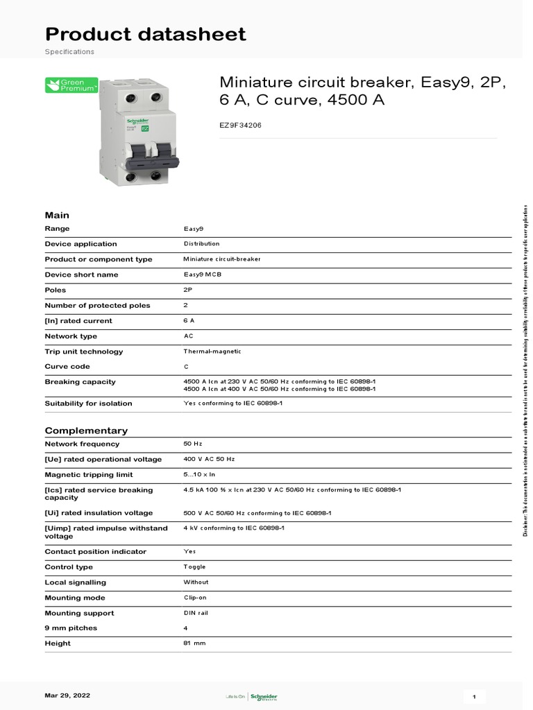Easy9 MCB Ez9f34206 | PDF