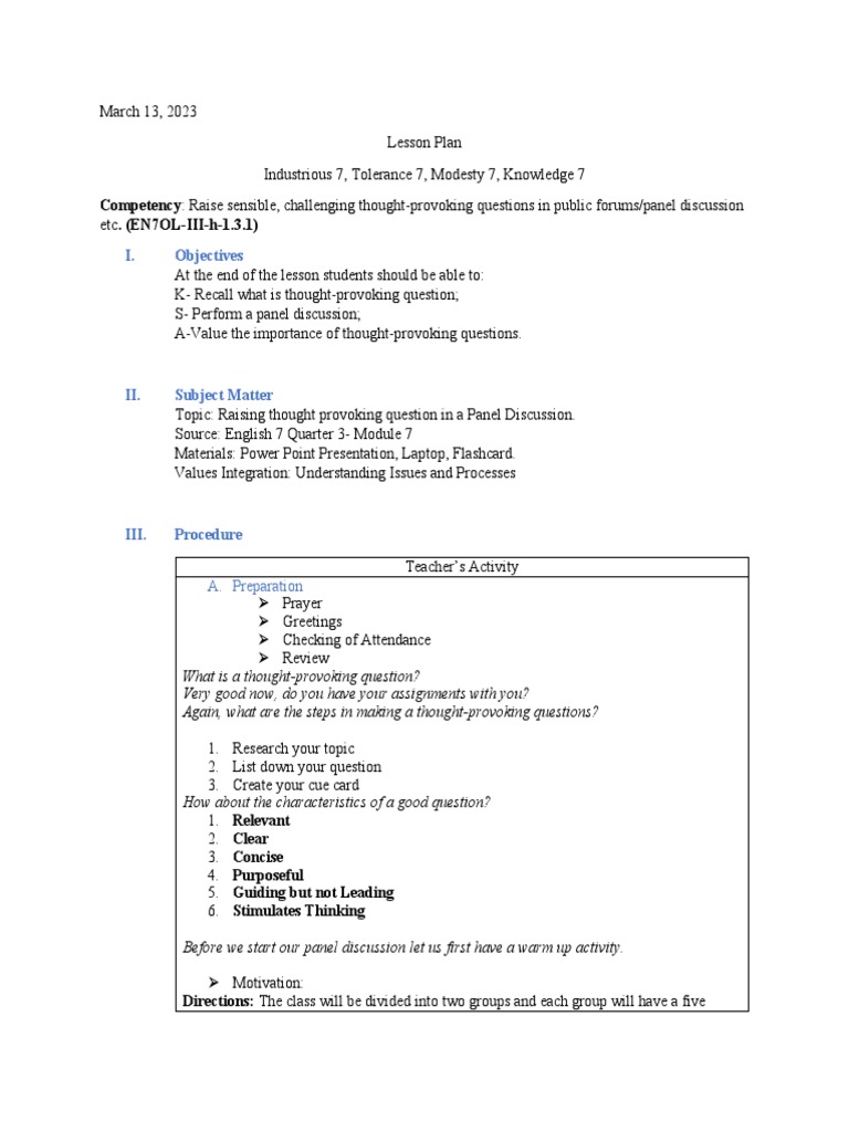 Thought-Provoking Questions in Discussions | PDF