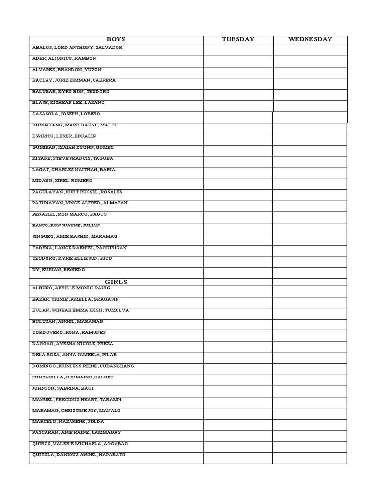 Student Name List by Gender | PDF