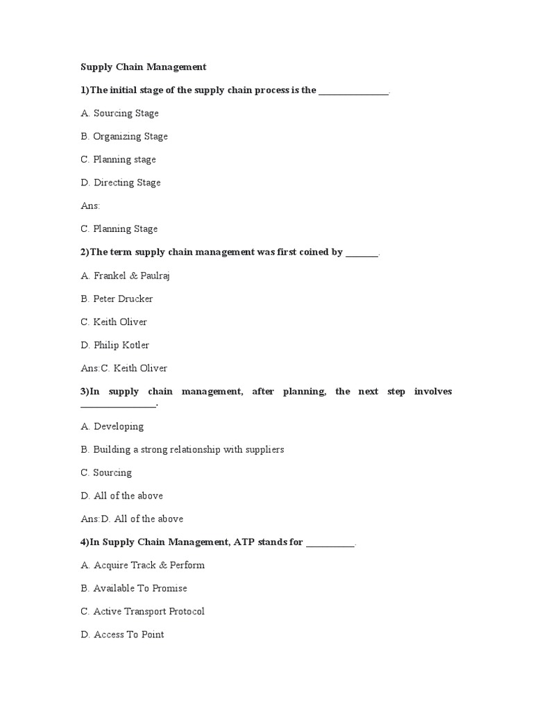 Supply Chain Management Mcqs PDF