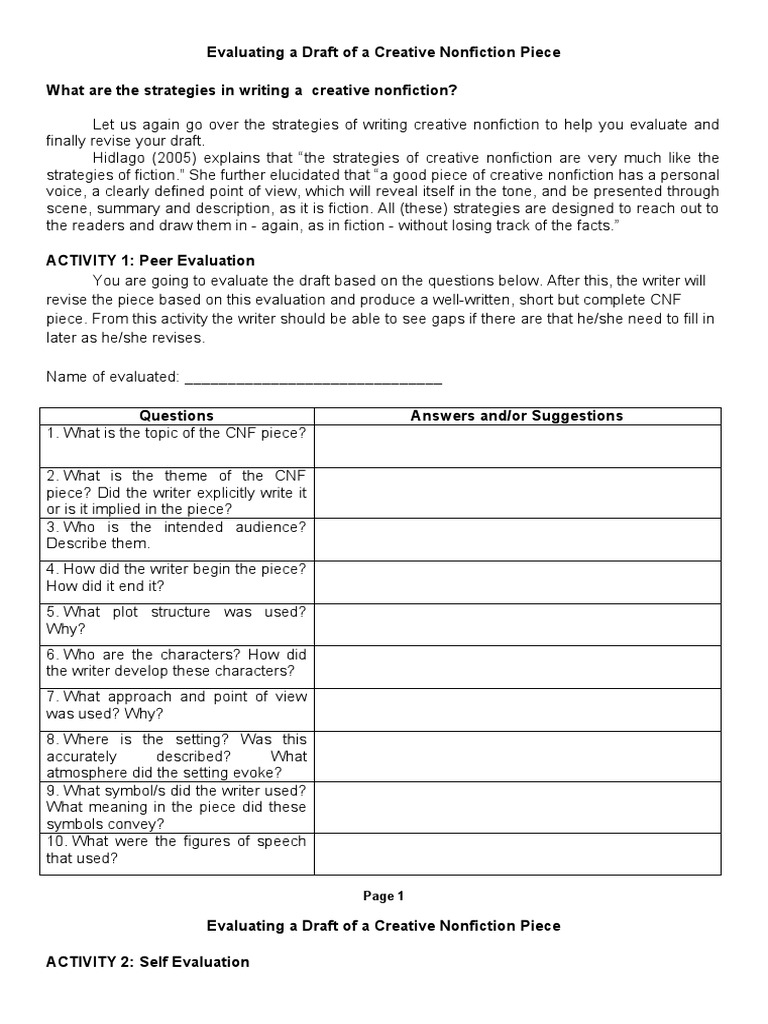 Evaluating A Draft of A Creative Nonfiction Piece 22 23 PDF Syntax