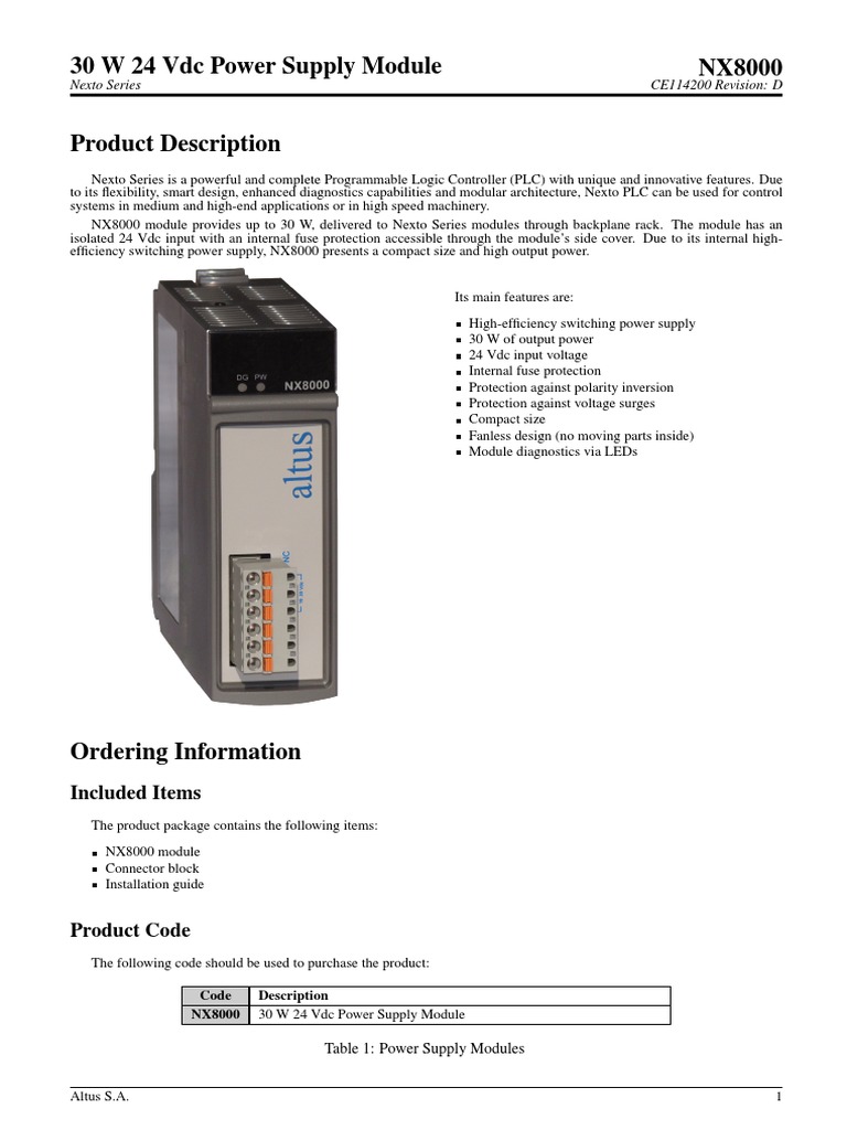 Nx8000 (30 W 24 VDC Power Supply Module) | PDF | Power Supply ...