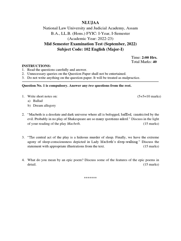 102 English (Major-I) Nlujaa 2014 | PDF