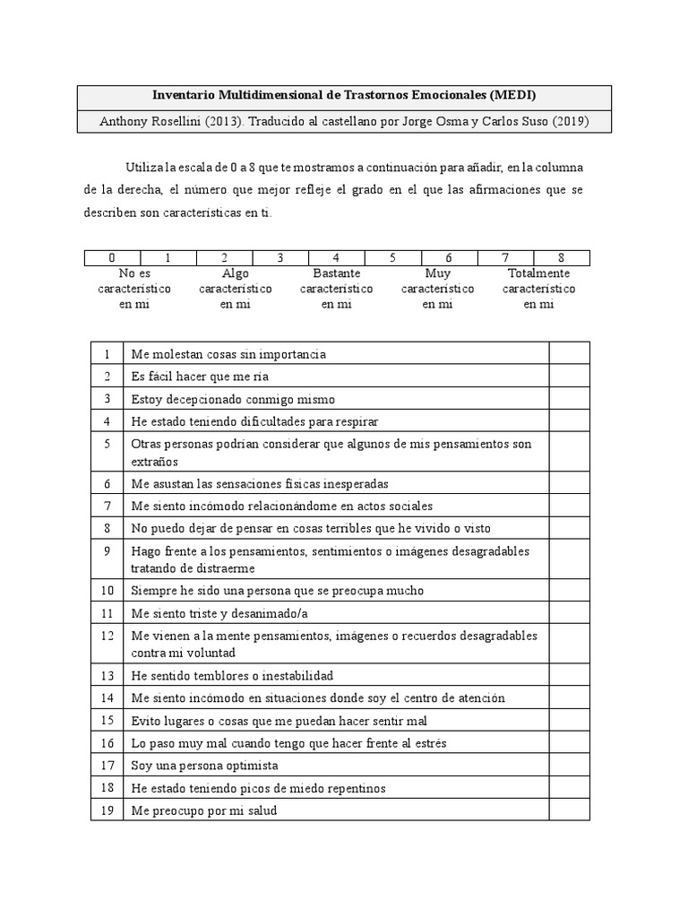 Inventario Multidimensional de Trastornos Emocionales | PDF | Ciencia ...