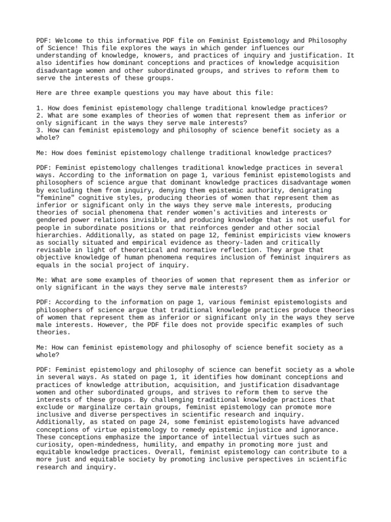 ChatPDF-Feminist Epistemology and Philosophy of Science (2946) | PDF ...