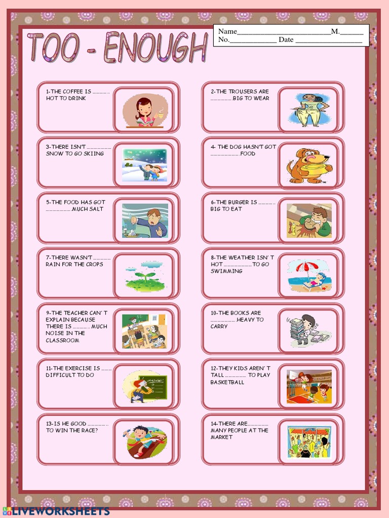 Too Enough Adj Liveworksheets Pdf