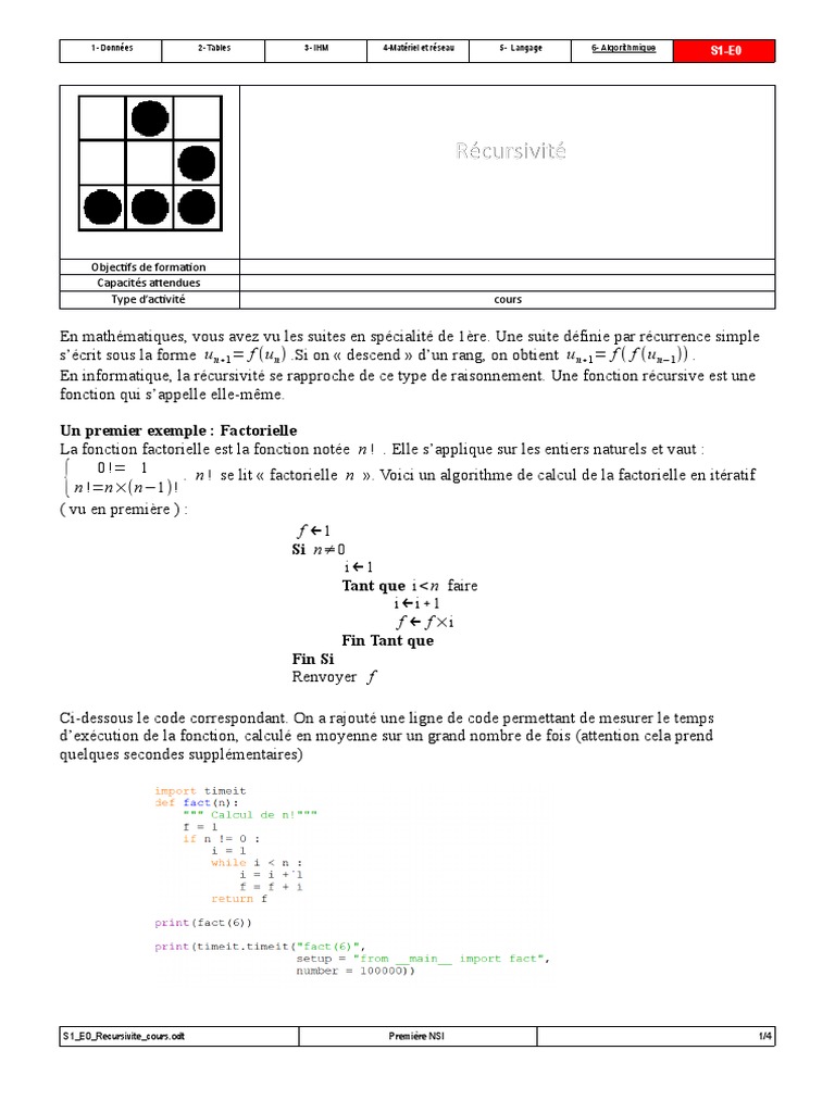 Récursivité en Algorithmique et Python | PDF