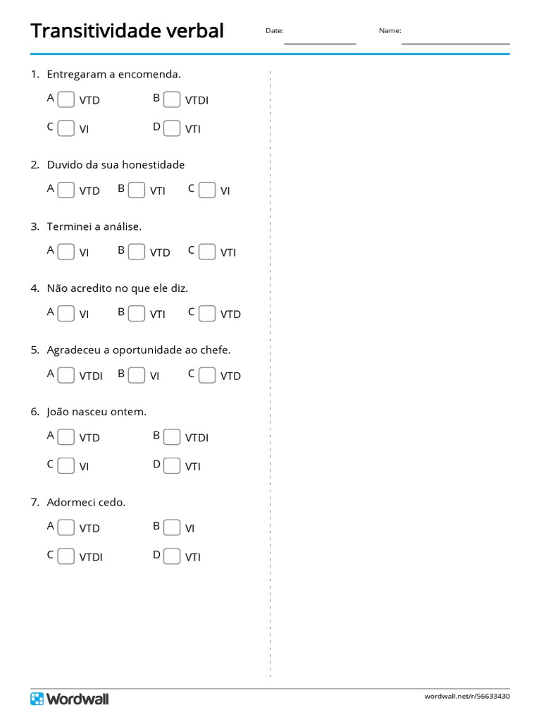 Exercícios de Transitividade Verbal 7º Ano | PDF | Direito