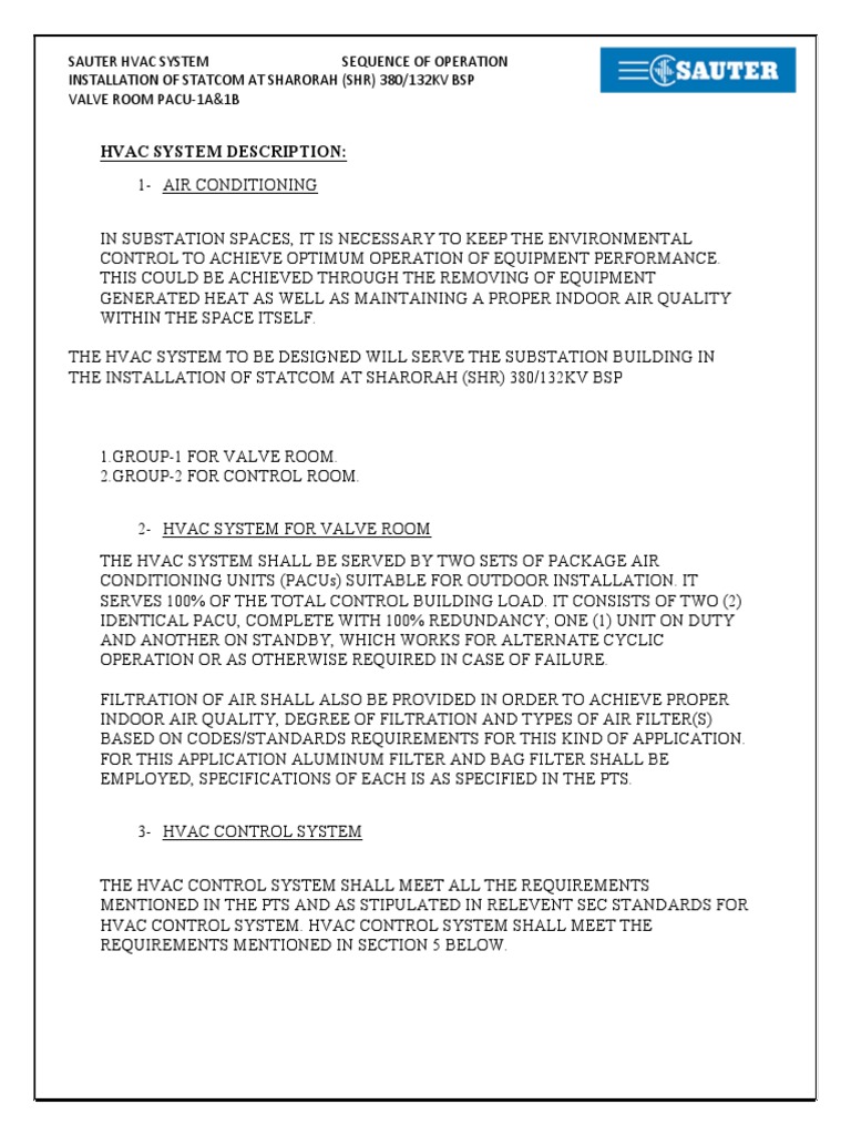 Sauter Hvac System Sequence of Operation Installation of Statcom at ...