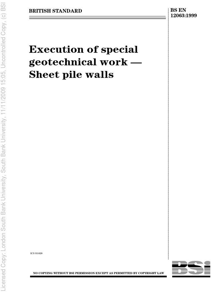 Execution of Sheet Pile Walls Standard | PDF | Deep Foundation