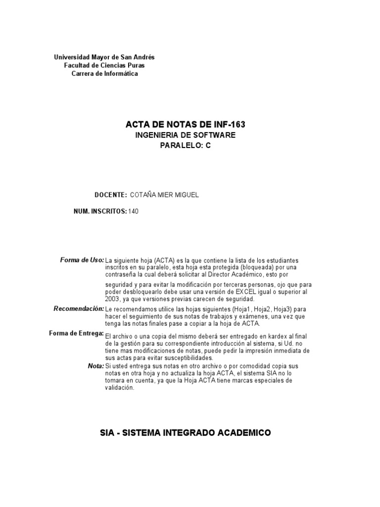 Acta de Notas INF-163 2023 | PDF | Gestión de tecnología de la ...