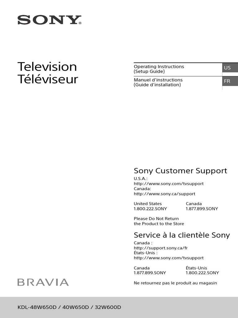Television Téléviseur: Sony Customer Support | PDF