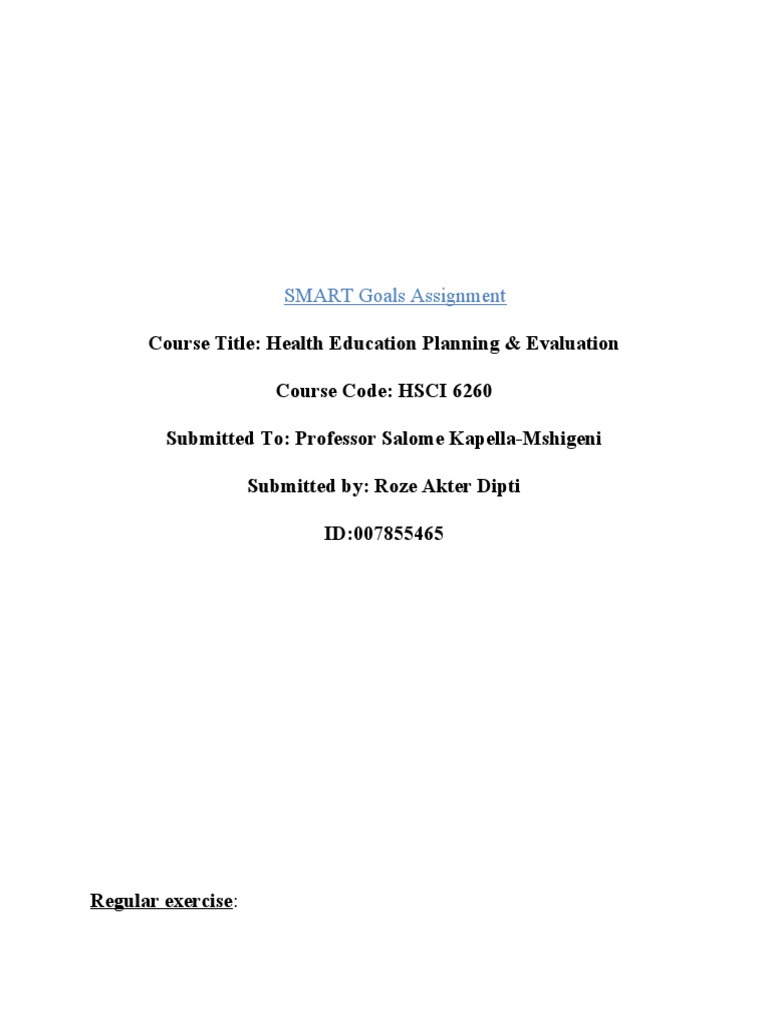 Smart Goals Assignment | PDF | Physical Fitness | Hobbies