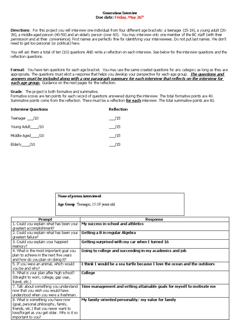 Intergenerational Interview Project Guide | PDF | Thought | Adolescence