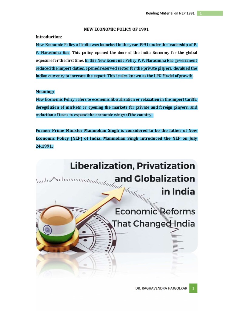 New Economic Policy of 1991 | Download Free PDF | Economic Policy ...