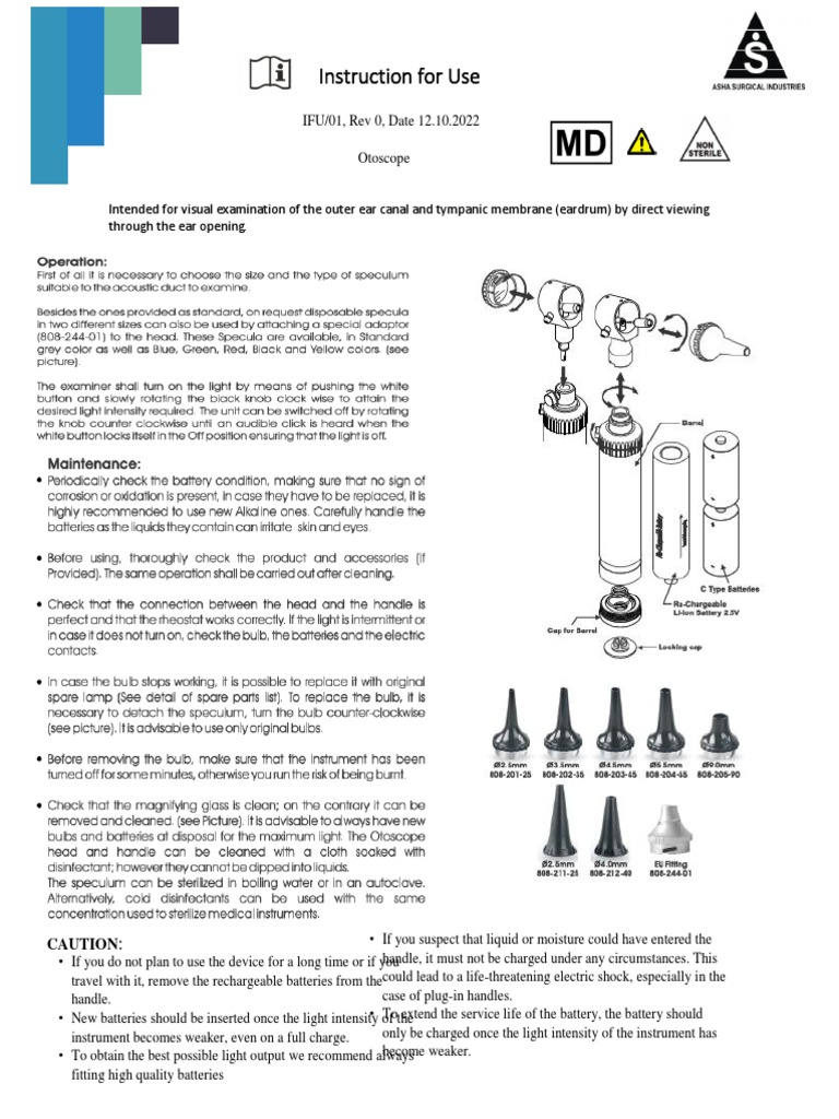 IFU Otoscope | PDF | Medical Device | Disinfectant