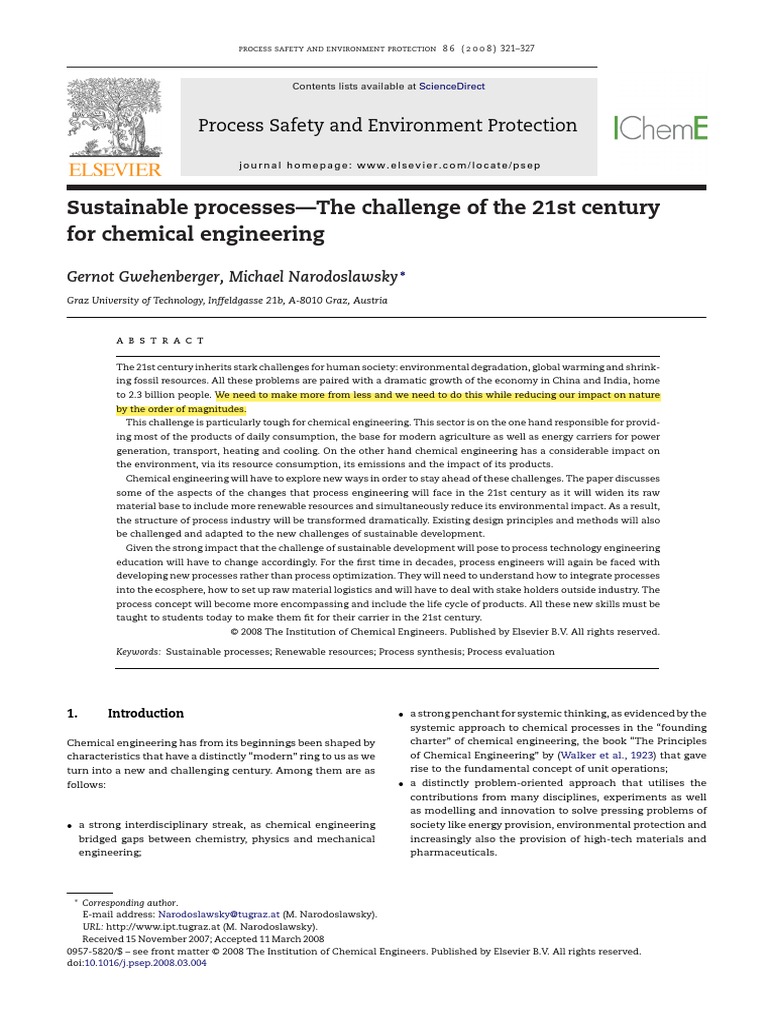 Sustainable Processes-The Challenge of The 21st Century For Chemical ...