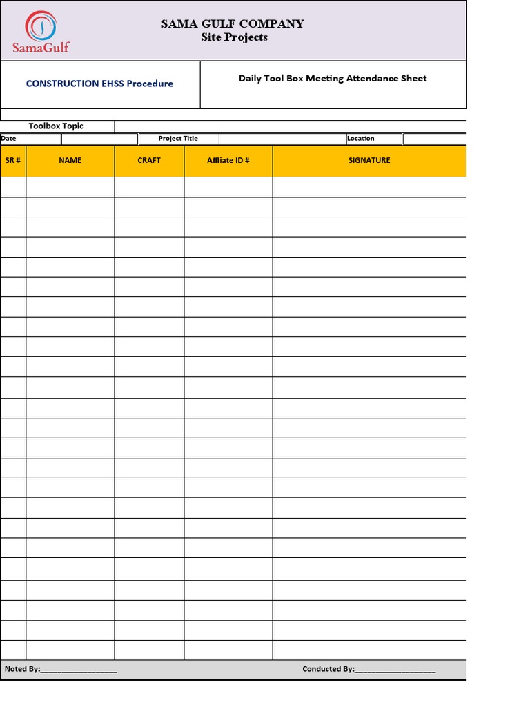 Daily Tool Box Attendance List | PDF | Computers