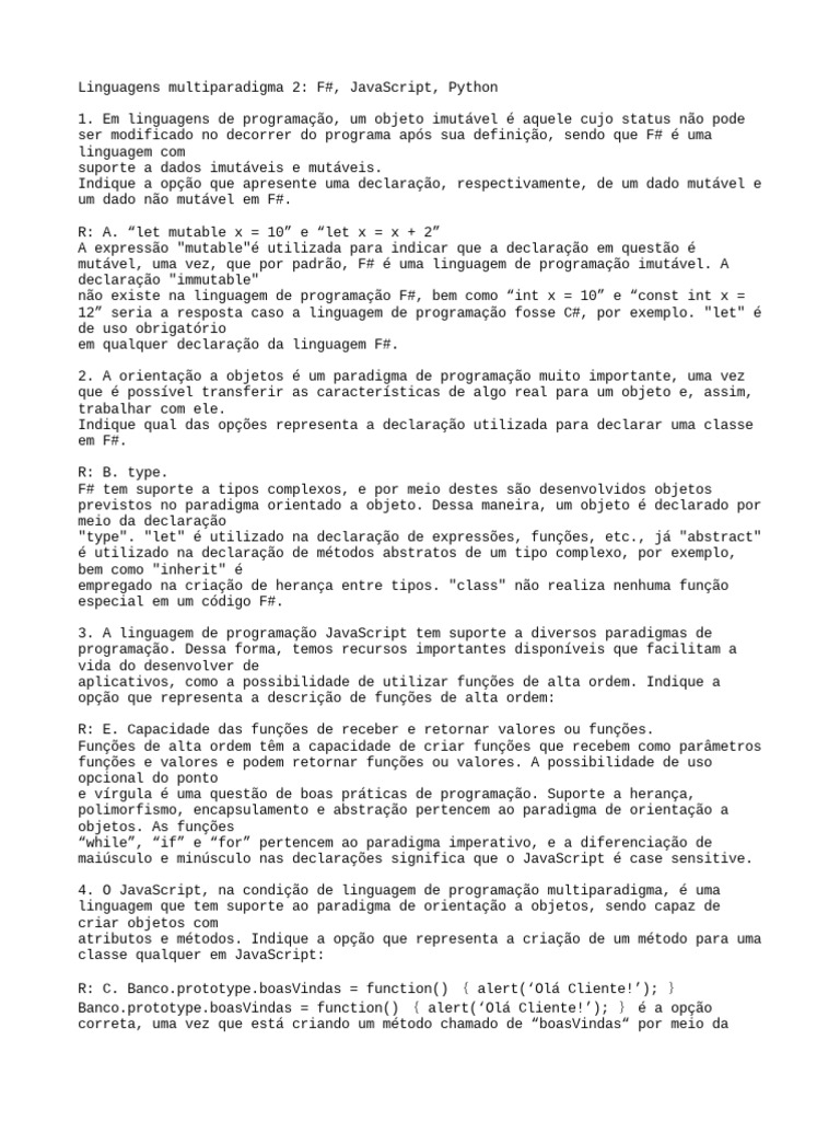 Linguagens Multiparadigma 2 F, JavaScript, Python | PDF | Python ...