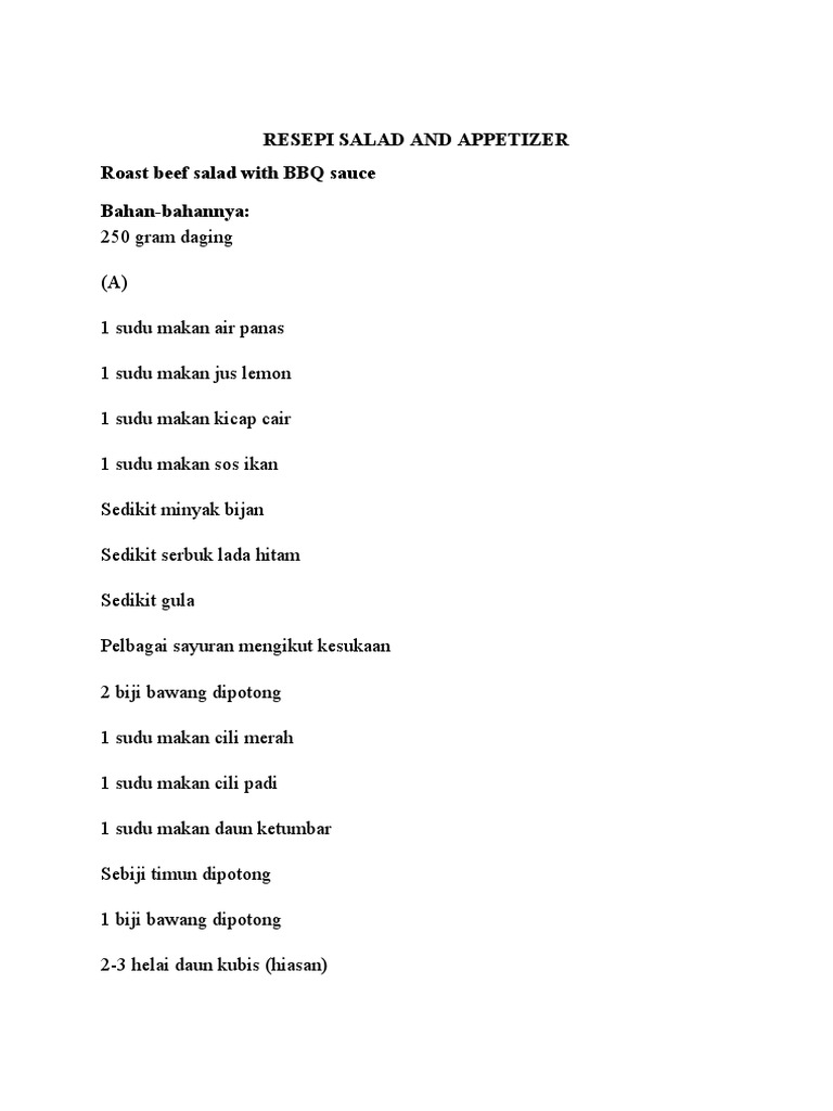 Resepi Salad And Appetizer Pdf