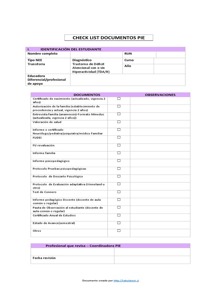 Check List TDA - H | PDF