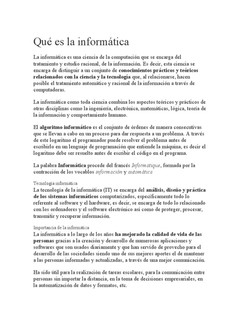 Definición y evolución de la informática | PDF | Ciencias de la ...