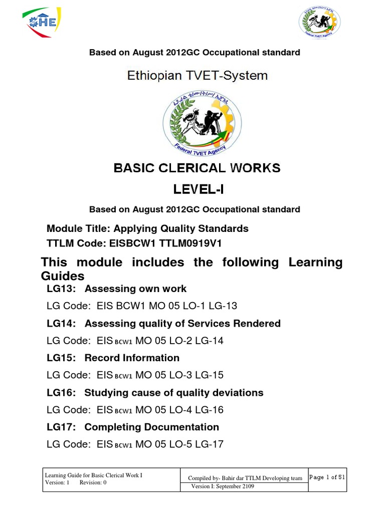 Basic Clerical Work Quality Standards Guide | PDF | Motivation ...