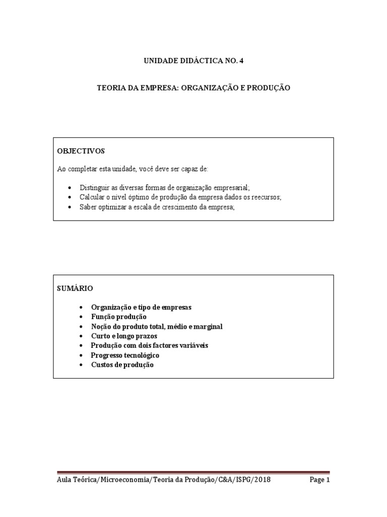 Teoria da Empresa: Organização e Produção | PDF | Economia | Microeconomia