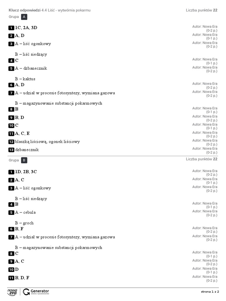 4 4 Lisc Wytwornia Pokarmu Klucz Odpowiedzi Pdf