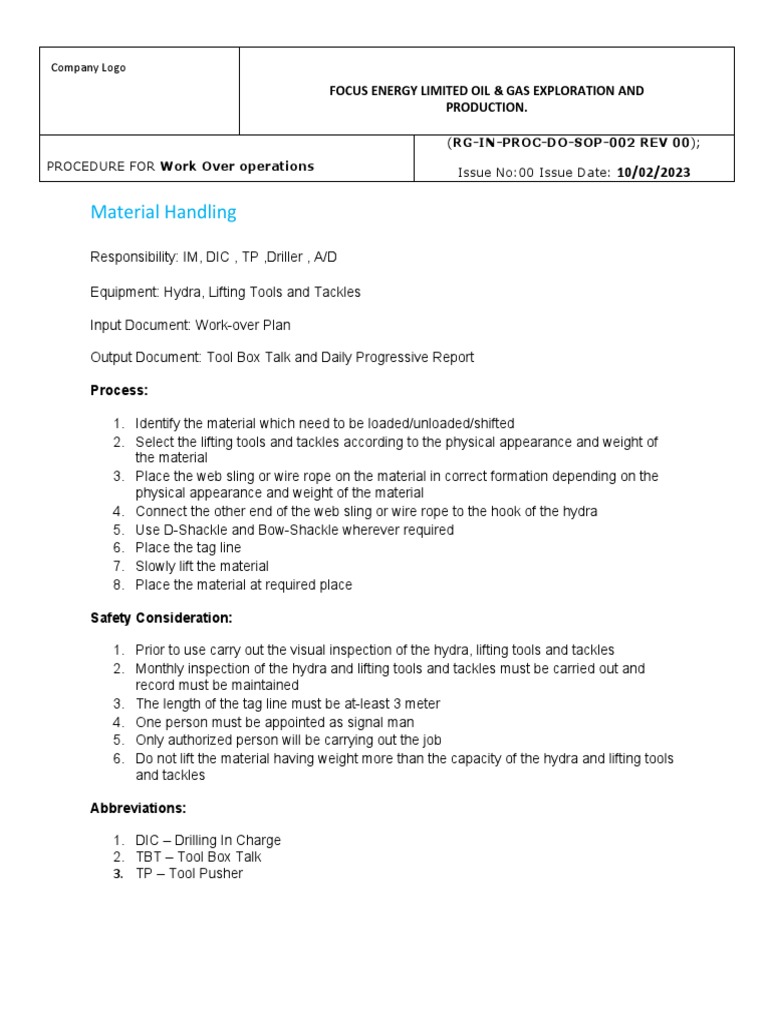 Material Handling SOP | PDF