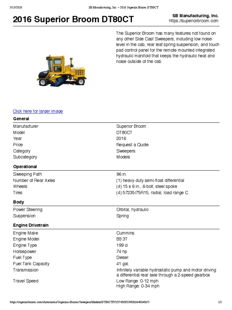 Barredora Superior Broom DT80CT PDF