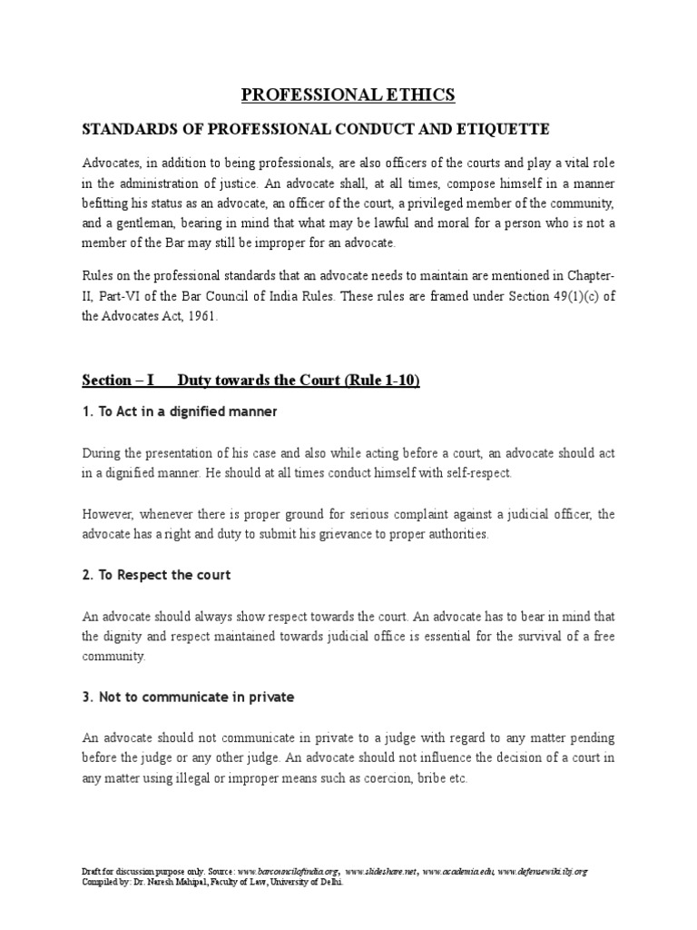 Professional Ethics Rules PDF Advocate Lawyer