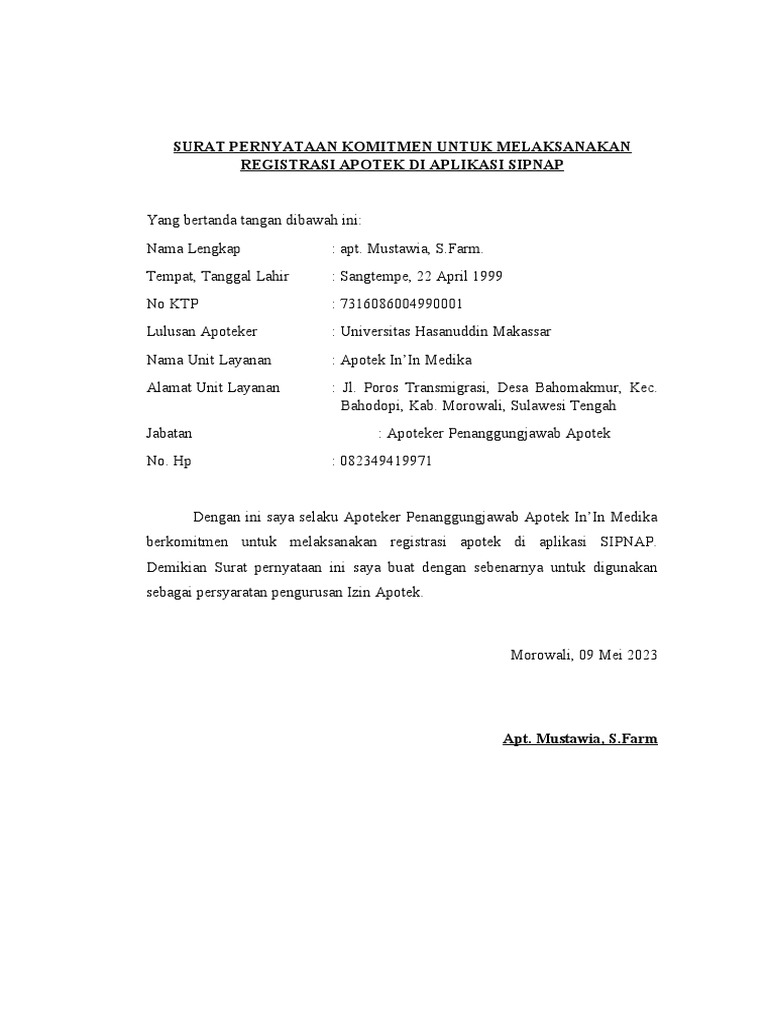 Surat Pernyataan Sipnap | PDF