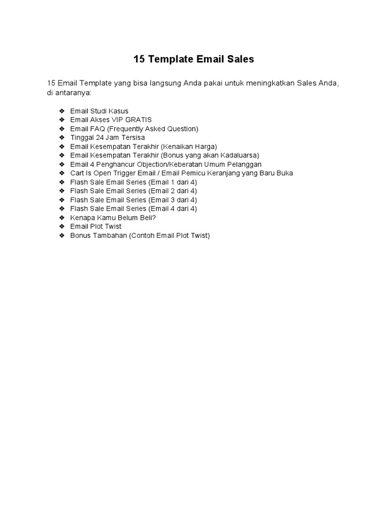 15 Template Email untuk Meningkatkan Sales | PDF | Karier ...
