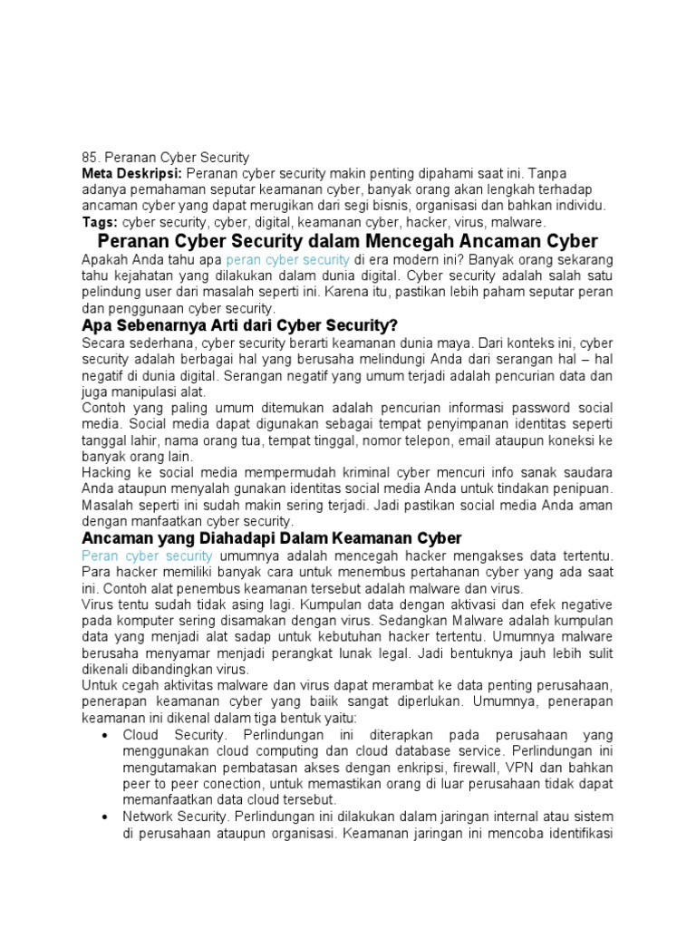 Peran dan Arti Cyber Security | PDF | Ilmu Sosial | Komputer